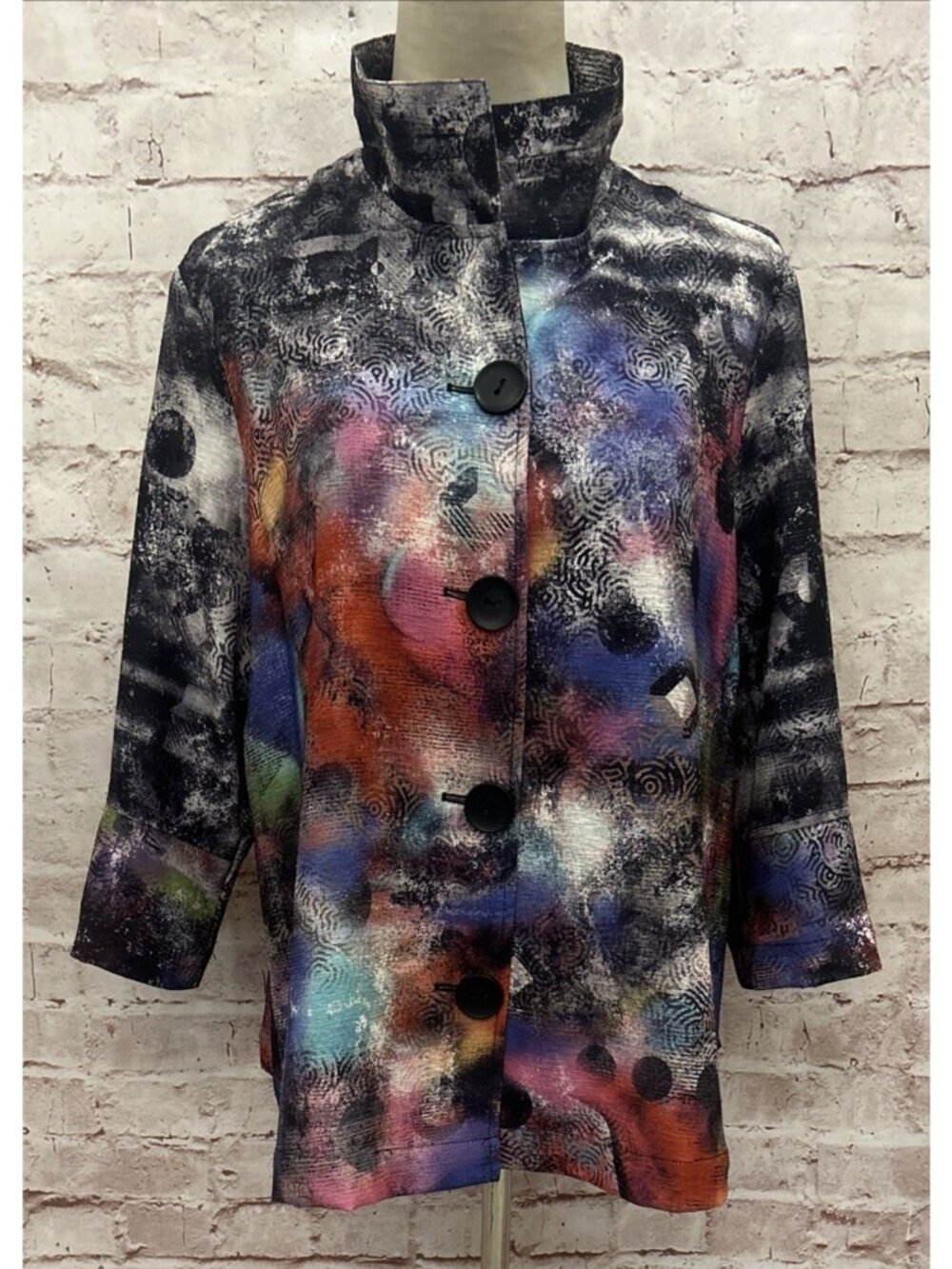 ALI MILES Petite Large Structured Collar Colorful Art to Wear Jacket Top Size PL